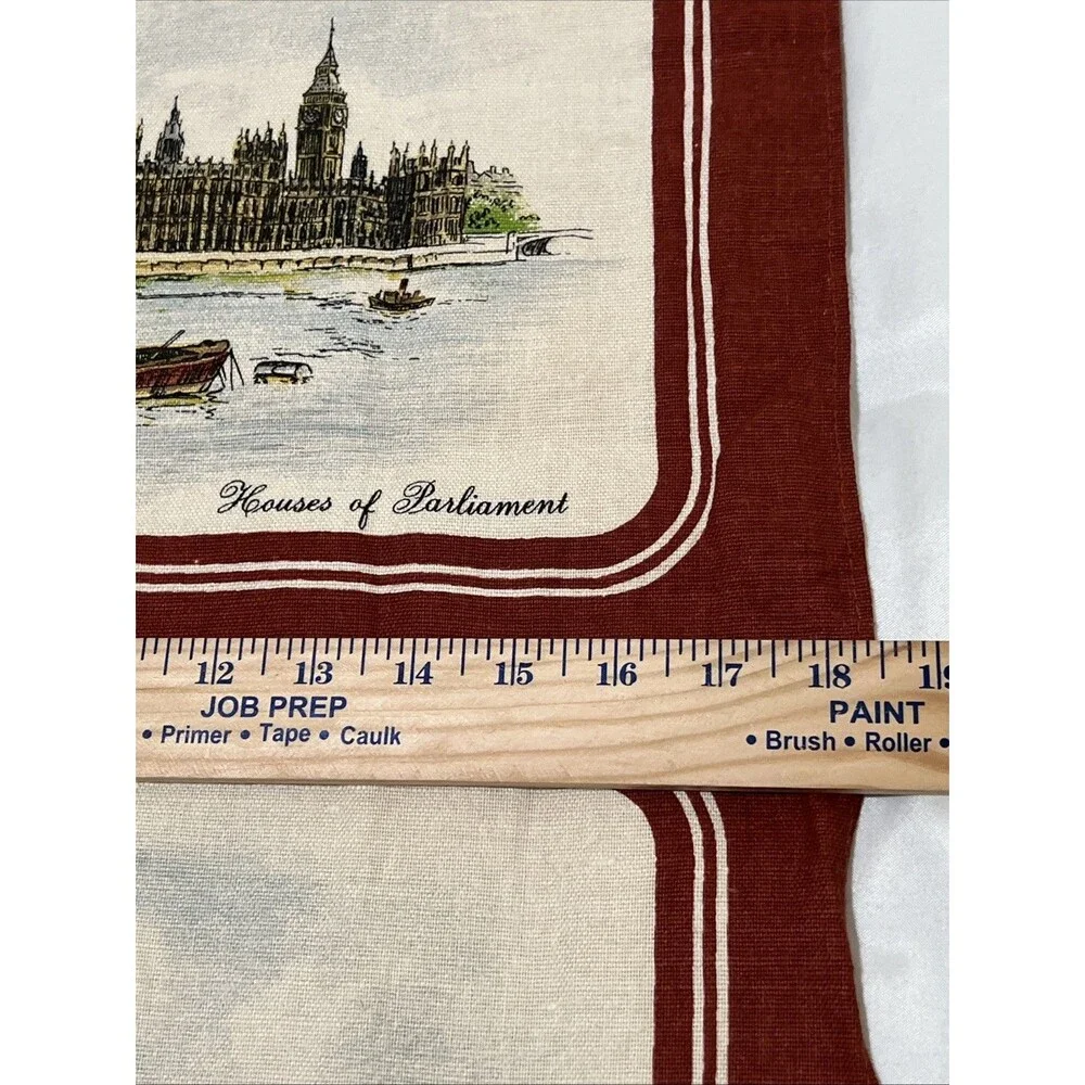 Vtg Irish Cabin Towel House of Parliament Big Ben Tea Towel Irish Linen UK